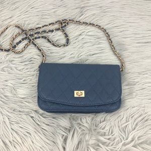BLUE FAUX LEATHER QUILTED PURSE
